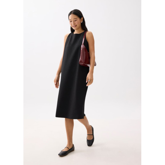 Neoprene Round Neck Shift Midaxi Dress