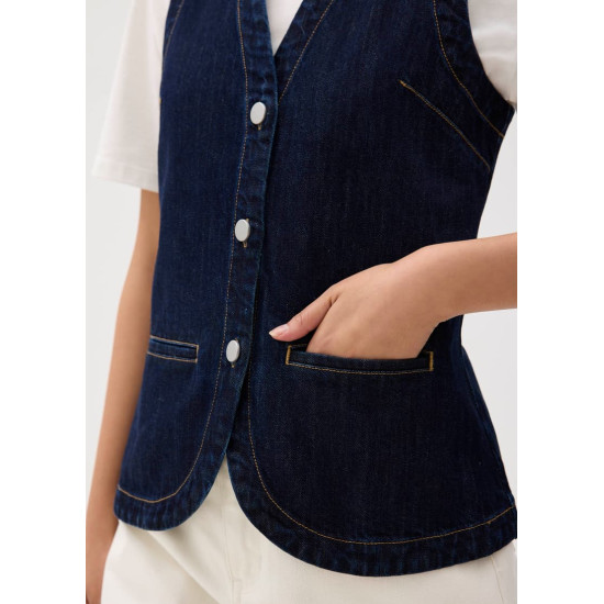 Denim Contrast Stitch Vest