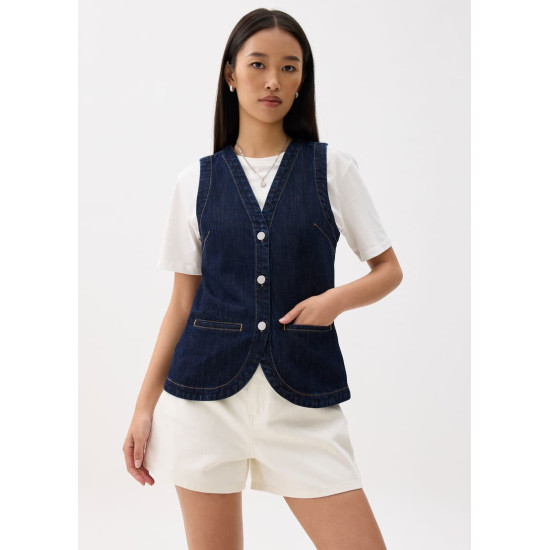 Denim Contrast Stitch Vest