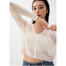 Sheer V-neck Crop Knit Cardigan