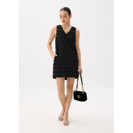 V-neck Fray Shift Mini Dress