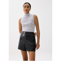 Elastic Vegan Leather High Waist A-line Shorts