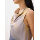 Abstract Satin Cowl Neck Shell Top