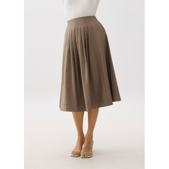 High Waist Pleated Flare Midi Skirt