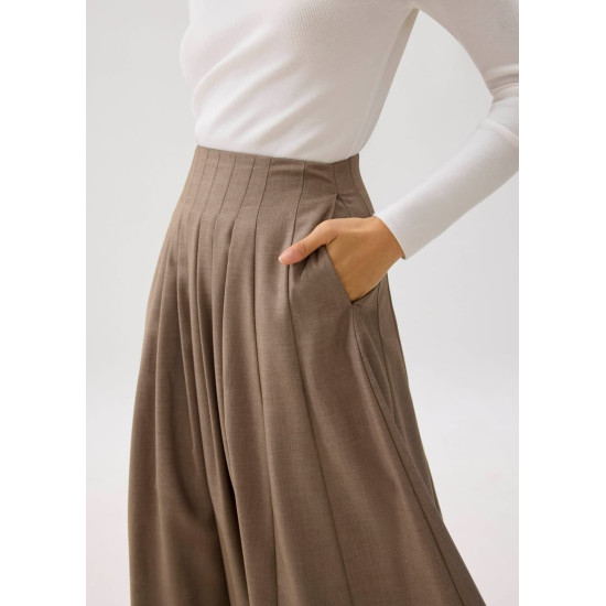 High Waist Pleated Flare Midi Skirt