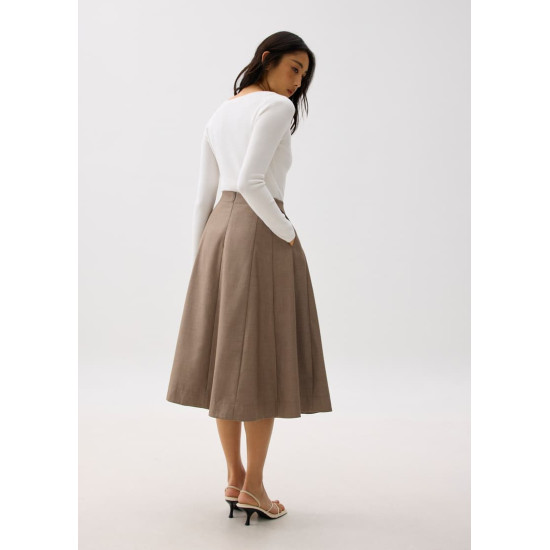 High Waist Pleated Flare Midi Skirt