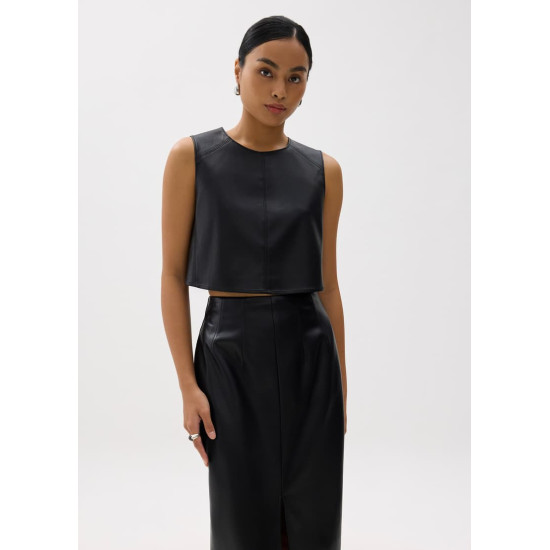 Boxy Vegan Leather Crop Top