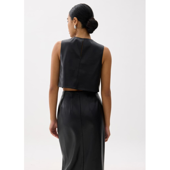 Boxy Vegan Leather Crop Top