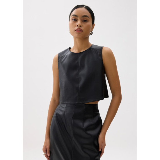 Boxy Vegan Leather Crop Top