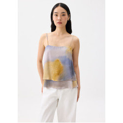 Abstract Satin Straight Neck Camisole Top