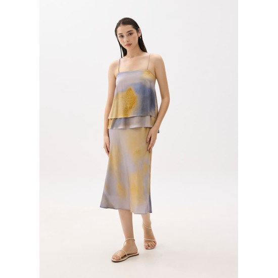 Abstract Satin Straight Neck Camisole Top