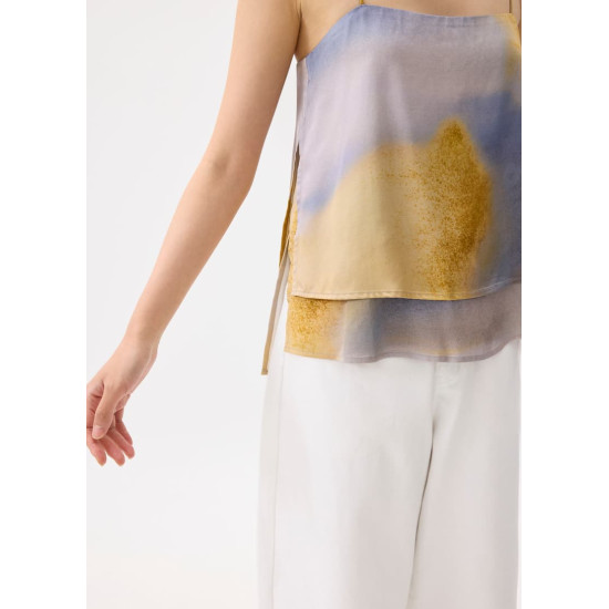 Abstract Satin Straight Neck Camisole Top