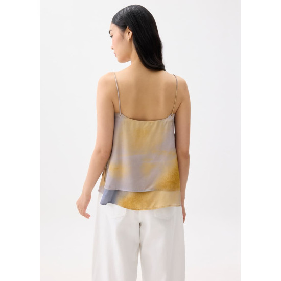 Abstract Satin Straight Neck Camisole Top