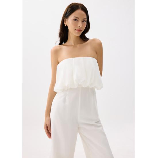 Straight Neck Bubble Wide Leg Jumpsuit