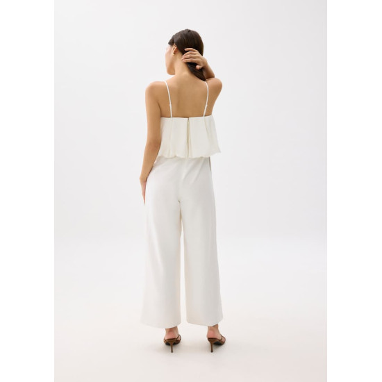 Straight Neck Bubble Wide Leg Jumpsuit