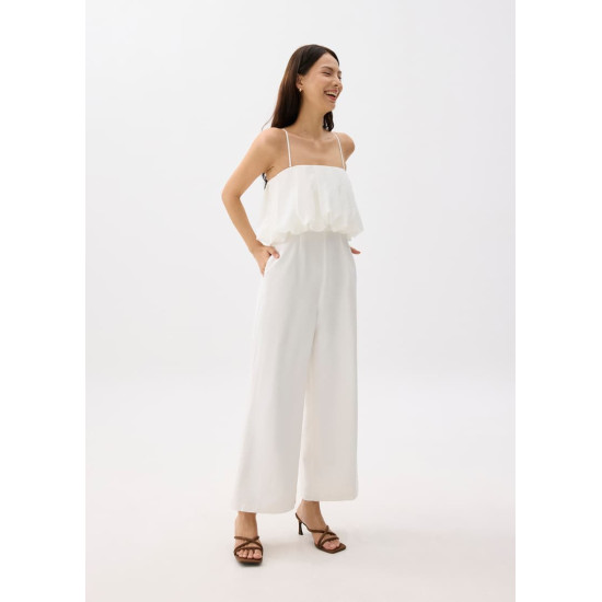 Straight Neck Bubble Wide Leg Jumpsuit