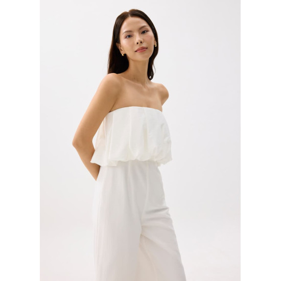 Straight Neck Bubble Wide Leg Jumpsuit