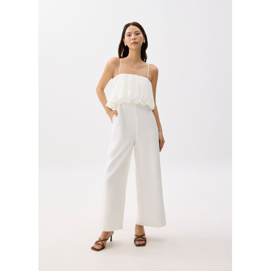 Straight Neck Bubble Wide Leg Jumpsuit