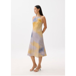 Abstract Satin Bias Cut Midi Dress