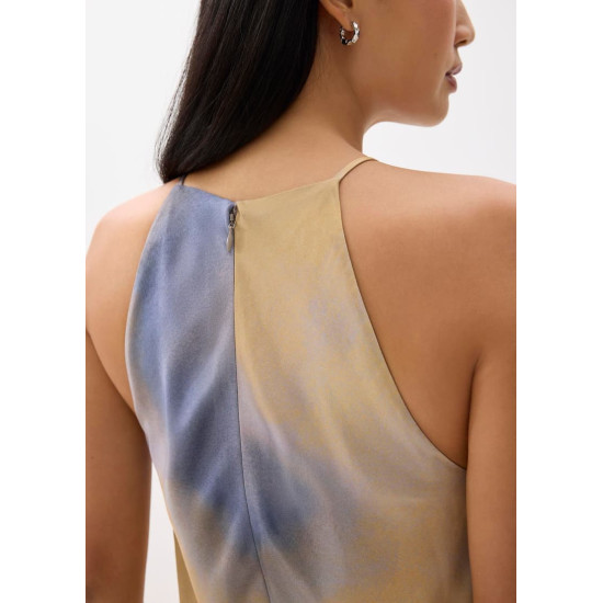 Abstract Satin Bias Cut Midi Dress