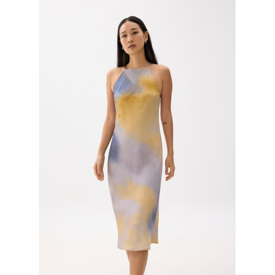 Abstract Satin Bias Cut Midi Dress