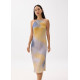 Abstract Satin Bias Cut Midi Dress