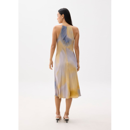 Abstract Satin Bias Cut Midi Dress