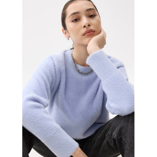 Oversized Round Neck Fuzzy Knit Sweater