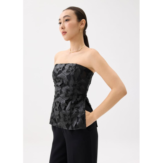 Padded Vegan Leather Lace Tube Top