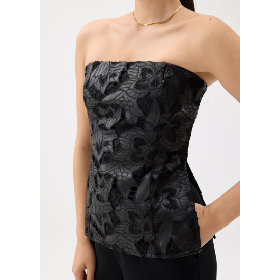 Padded Vegan Leather Lace Tube Top