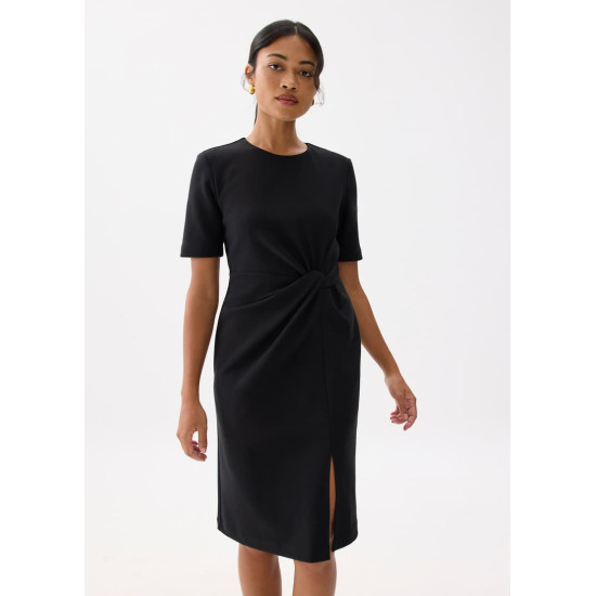 Front Twist Column Midi Dress