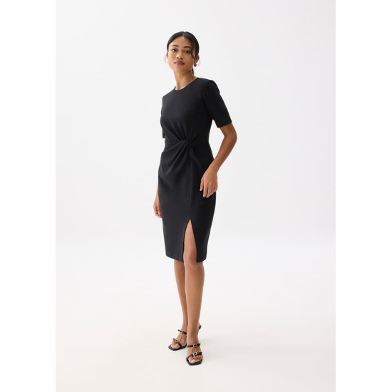 Front Twist Column Midi Dress