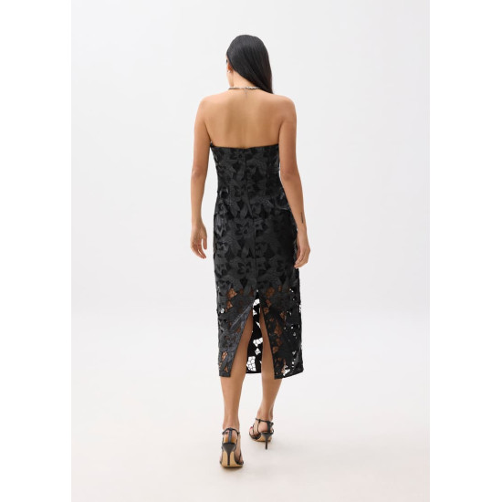 Padded Vegan Leather Lace Tube Midaxi Dress