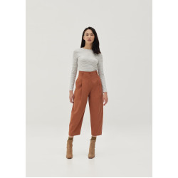 Cotton High Waist Chino Barrel Pants