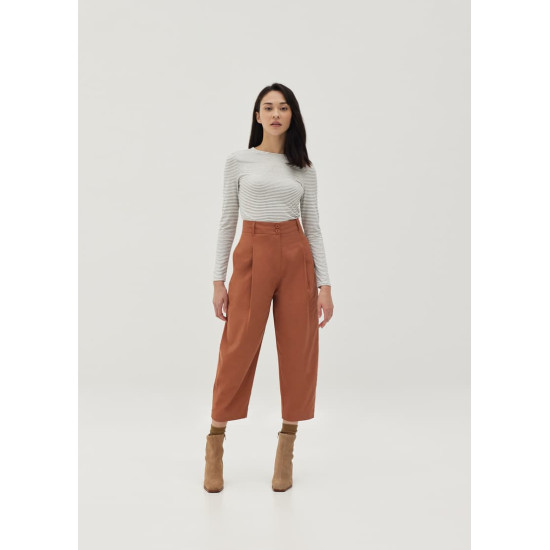 Cotton High Waist Chino Barrel Pants