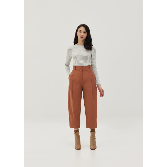 Cotton High Waist Chino Barrel Pants