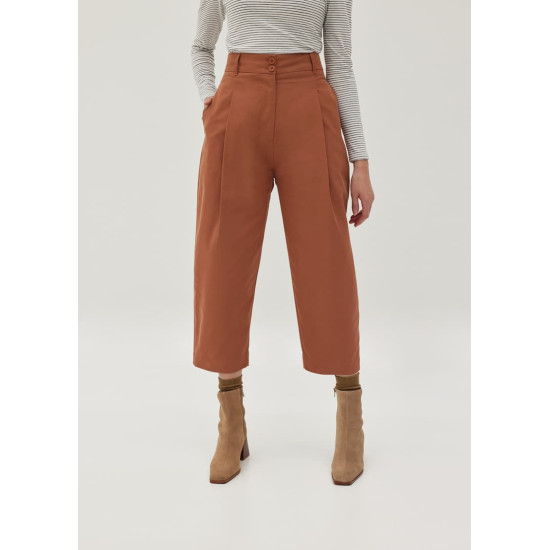 Cotton High Waist Chino Barrel Pants