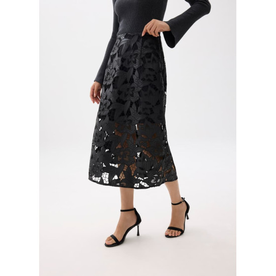 Vegan Leather Lace A-line Midaxi Skirt