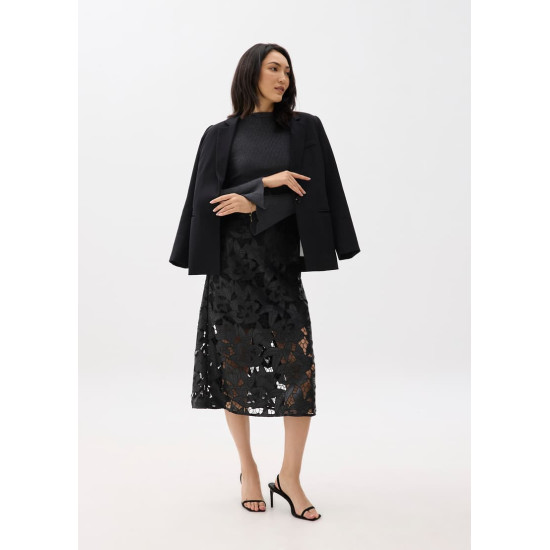 Vegan Leather Lace A-line Midaxi Skirt