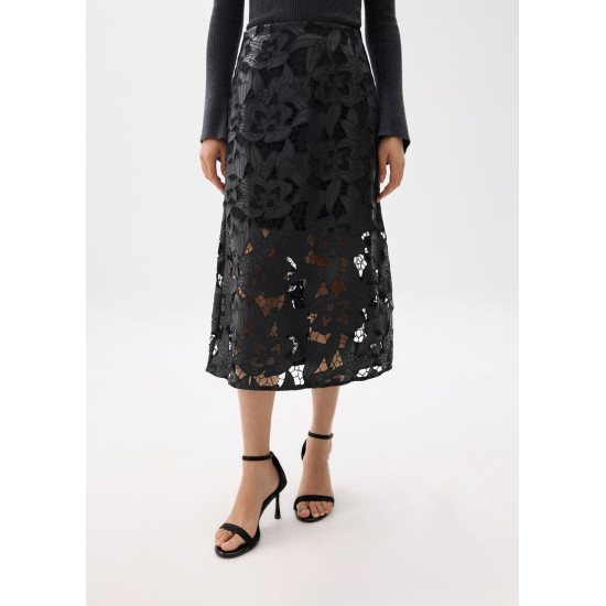 Vegan Leather Lace A-line Midaxi Skirt