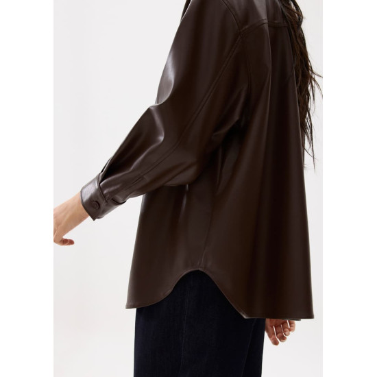 Oversized Vegan Leather Collared Shirt