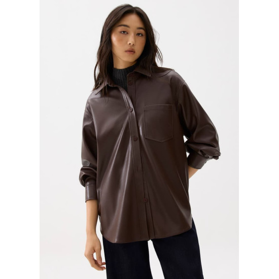 Oversized Vegan Leather Collared Shirt