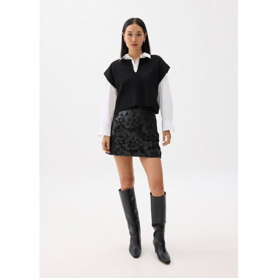 Vegan Leather Lace A-line Mini Skirt