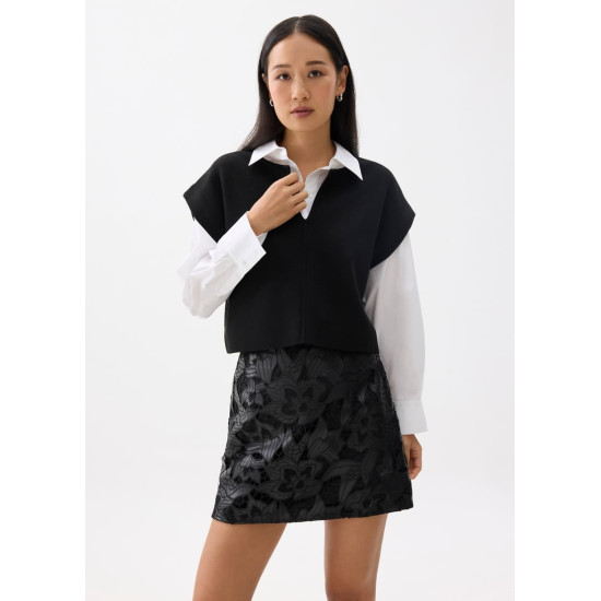 Vegan Leather Lace A-line Mini Skirt