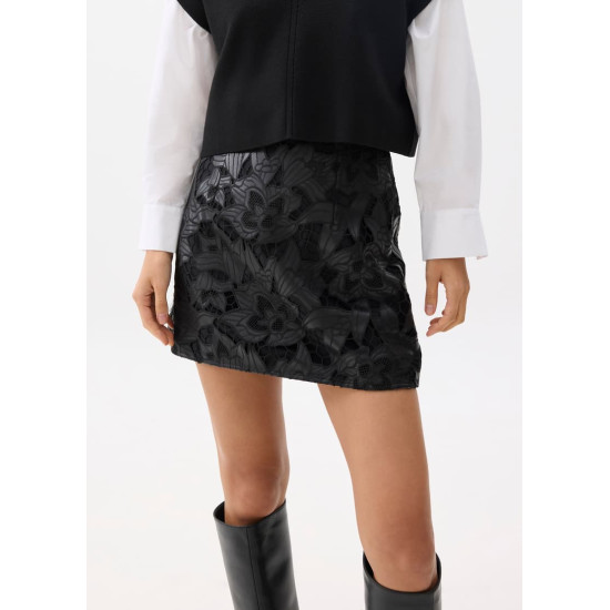 Vegan Leather Lace A-line Mini Skirt