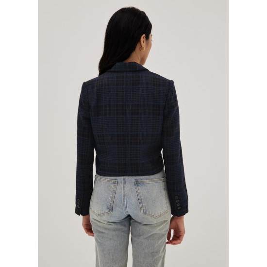 Plaid Shoulder Padded Crop Blazer