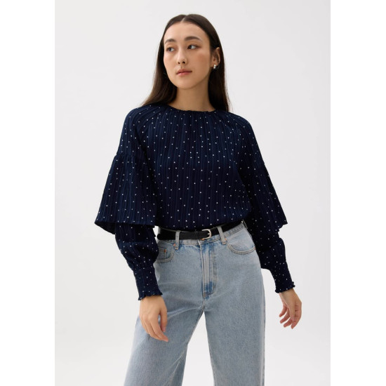 Textured Polka Dot Long Sleeve Top