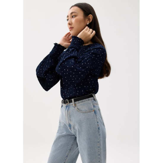 Textured Polka Dot Long Sleeve Top