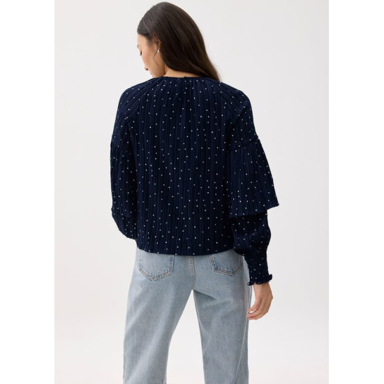 Textured Polka Dot Long Sleeve Top