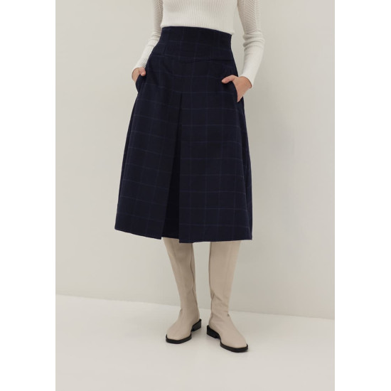 Checkered High Waist A-line Midi Skirt